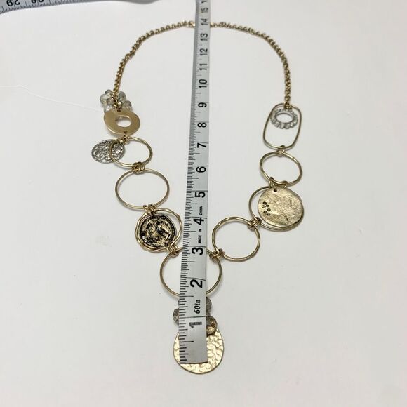 2/$15! Charming Charlie Gold Embellished Circle Coin Rhinestone Long Necklace - Picture 6 of 6
